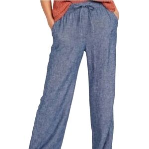 Old Navy Linen Blend Chambray Elastic Drawstring Waist Tapered leg Pants Sz XXL